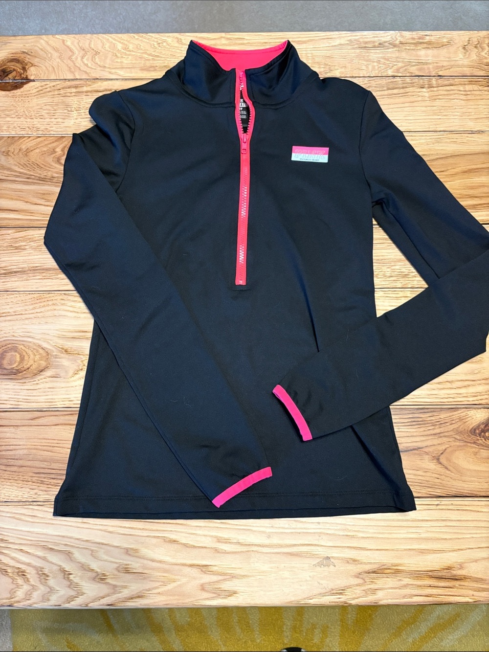 PINK Victoria's Secret Black Half-Zip Pullover with Hot Pink Accents